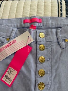 Lilly Pulitzer periwinkle  Denim pants  with Gold Buttons and Pink Tags